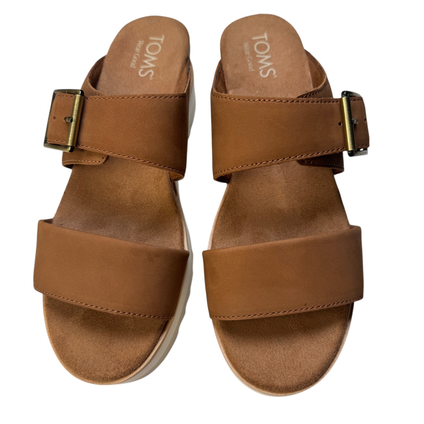 TOMS Diana Mule Buckle Platform Sandals Brown Sugar - Size 8.5 with Box