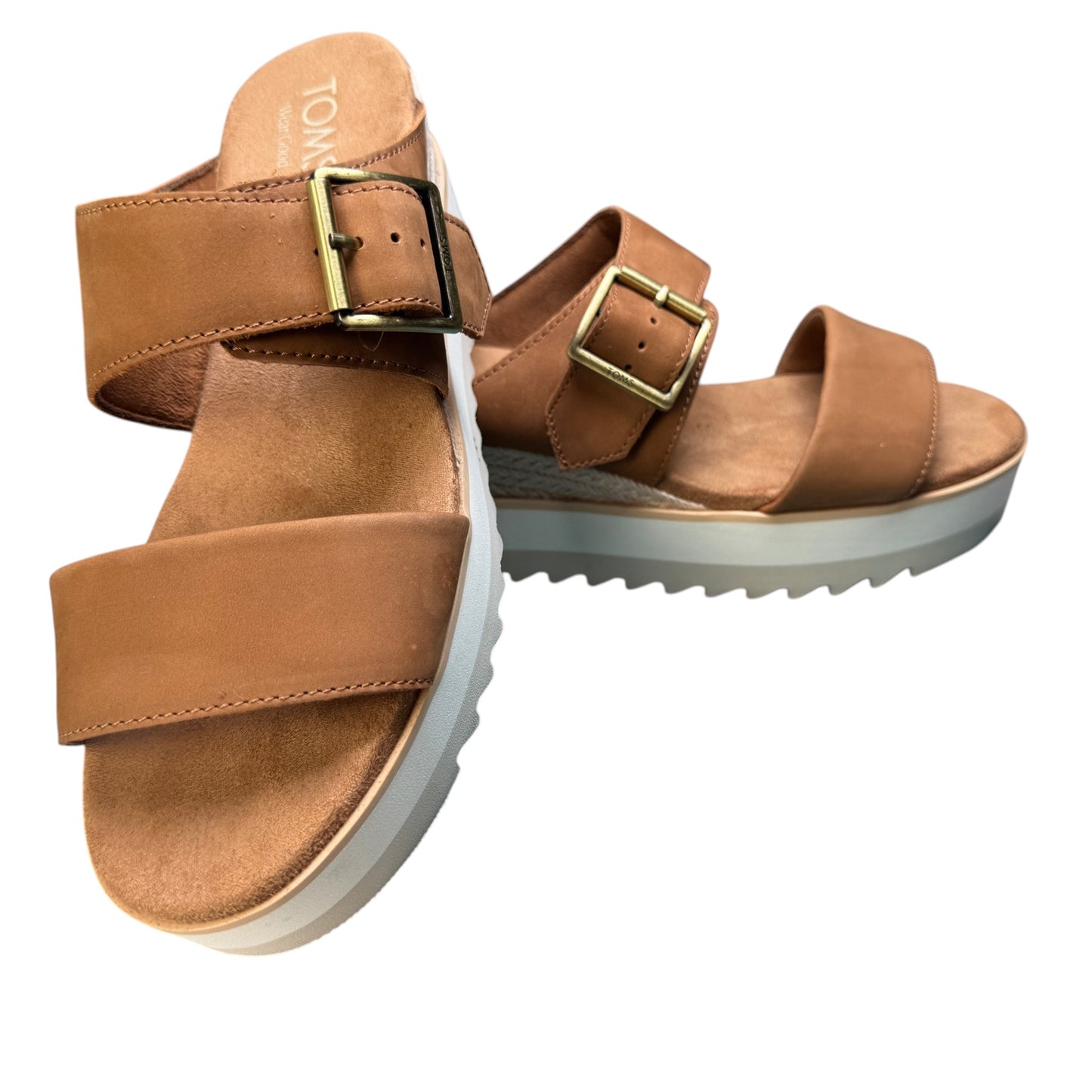 TOMS Diana Mule Buckle Platform Sandals Brown Sugar - Size 8.5 with Box