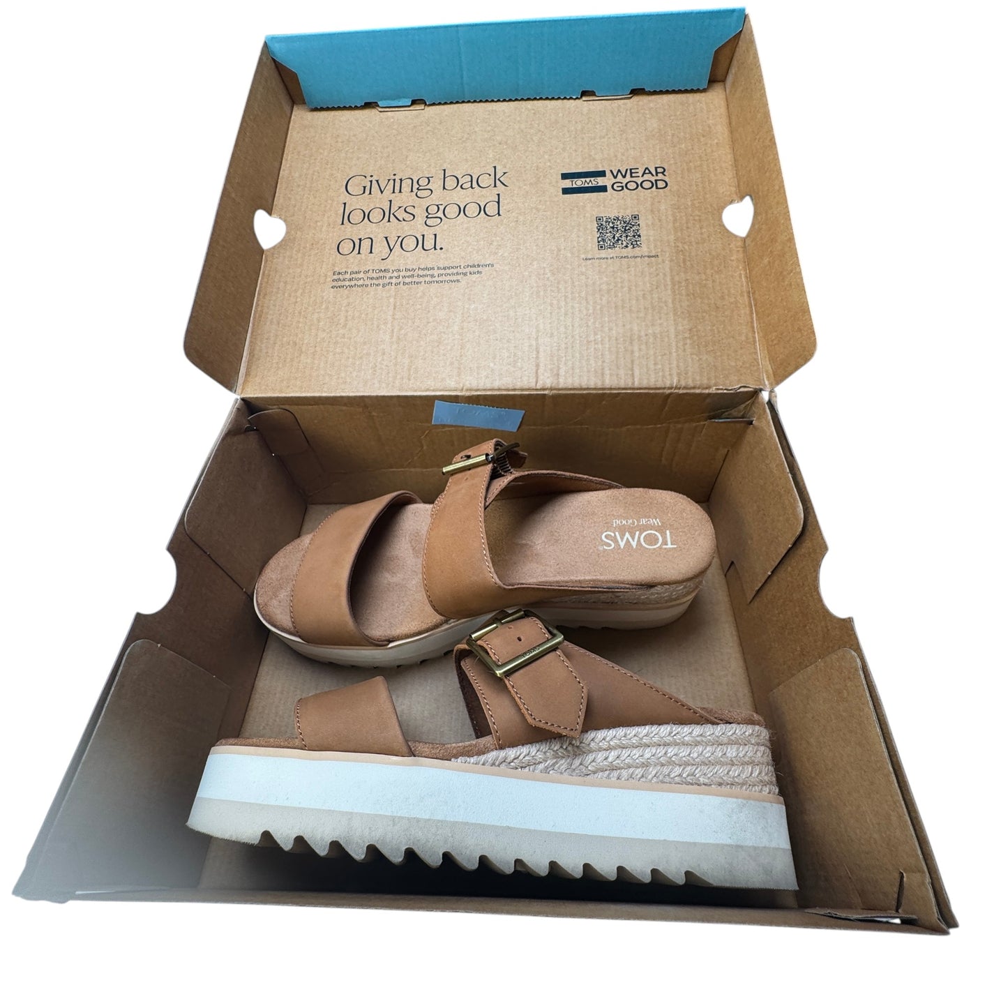 TOMS Diana Mule Buckle Platform Sandals Brown Sugar - Size 8.5 with Box