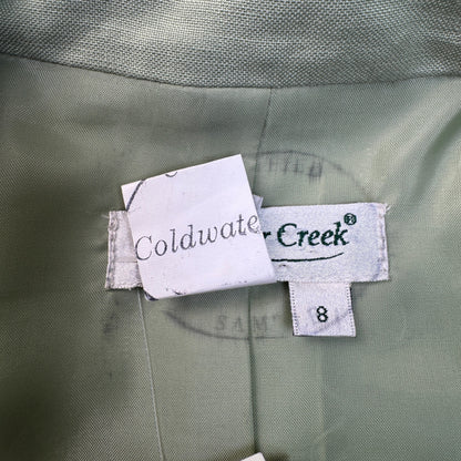 Coldwater Creek Sage Green Embroidered Linen Blend Mandarin Collar Blazer Jacket - Size 8