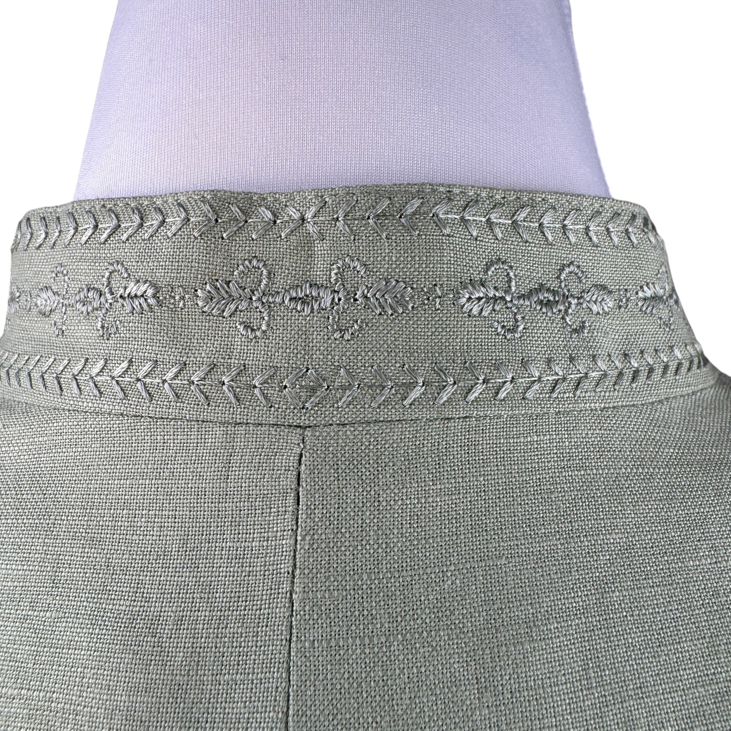 Coldwater Creek Sage Green Embroidered Linen Blend Mandarin Collar Blazer Jacket - Size 8
