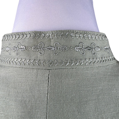 Coldwater Creek Sage Green Embroidered Linen Blend Mandarin Collar Blazer Jacket - Size 8