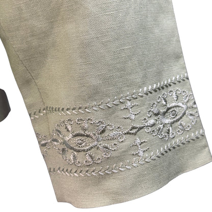 Coldwater Creek Sage Green Embroidered Linen Blend Mandarin Collar Blazer Jacket - Size 8