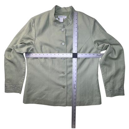 Coldwater Creek Sage Green Embroidered Linen Blend Mandarin Collar Blazer Jacket - Size 8