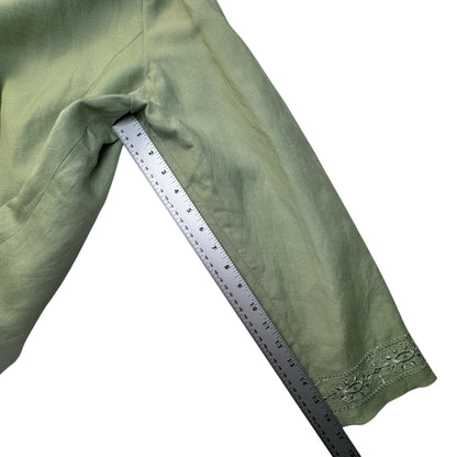 Coldwater Creek Sage Green Embroidered Linen Blend Mandarin Collar Blazer Jacket - Size 8