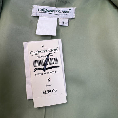 Coldwater Creek Sage Green Embroidered Linen Blend Mandarin Collar Blazer Jacket - Size 8