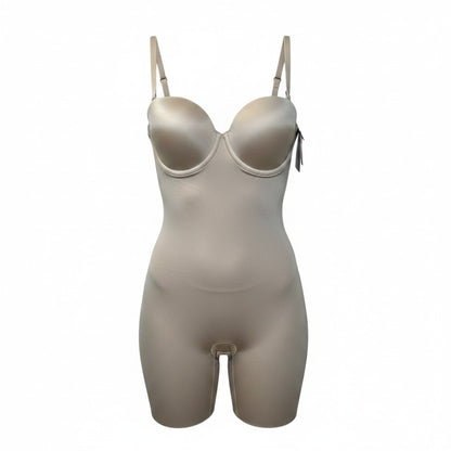 SPANX Suit Your Fancy strapless underwire cupped mid-thigh shaping bodysuit in champagne beige, size Large NWT
