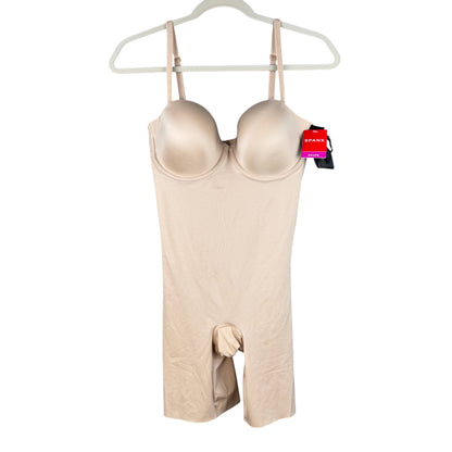 SPANX Suit Your Fancy Strapless Cupped Mid-Thigh Bodysuit Beige - Size L NWT