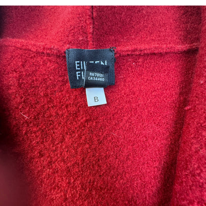 Eileen Fisher 100% Boiled Wool Asymmetric Snap Cardigan Jacket Red - Size M