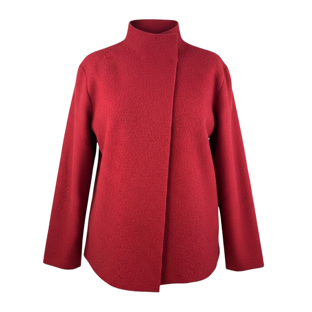 Eileen Fisher 100% Boiled Wool Asymmetric Snap Cardigan Jacket Red - Size M