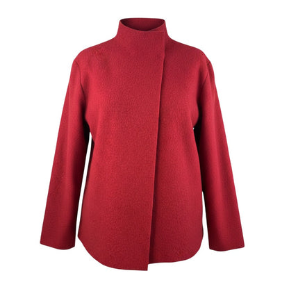 Eileen Fisher 100% Boiled Wool Asymmetric Snap Cardigan Jacket Red - Size M