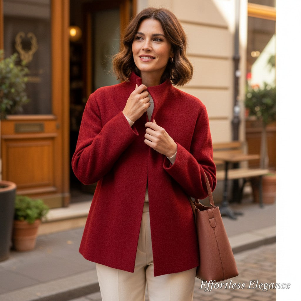Eileen Fisher 100% Boiled Wool Asymmetric Snap Cardigan Jacket Red - Size M