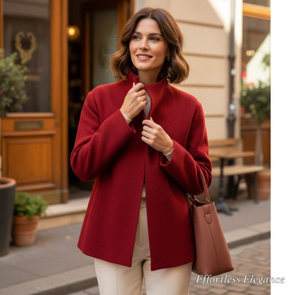 Eileen Fisher 100% Boiled Wool Asymmetric Snap Cardigan Jacket Red - Size M