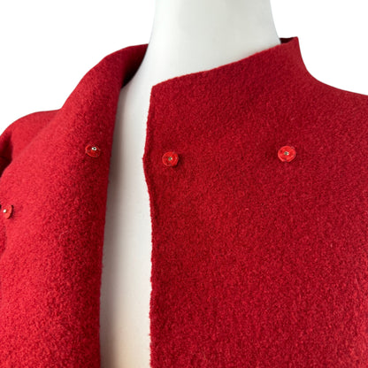 Eileen Fisher 100% Boiled Wool Asymmetric Snap Cardigan Jacket Red - Size M