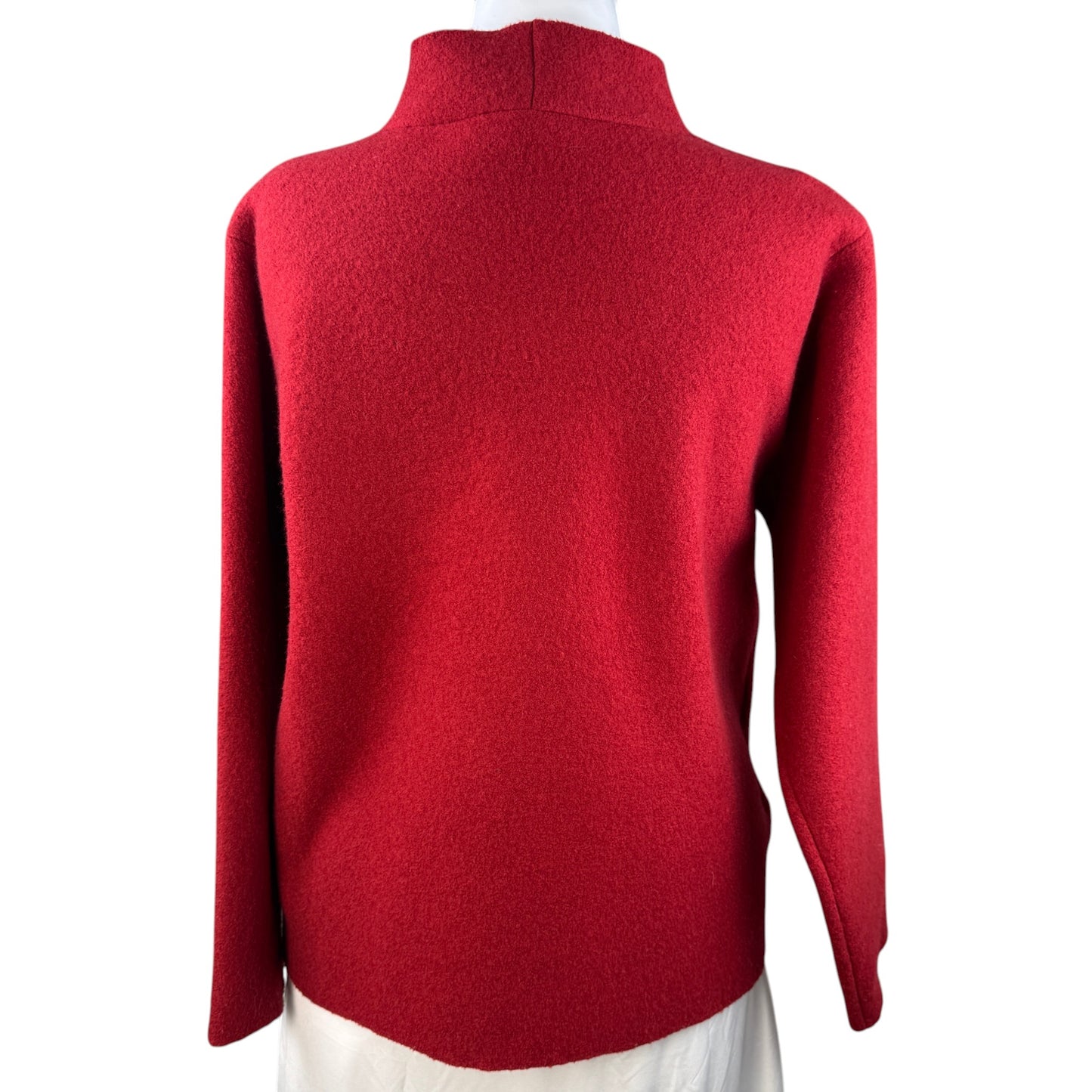 Eileen Fisher 100% Boiled Wool Asymmetric Snap Cardigan Jacket Red - Size M