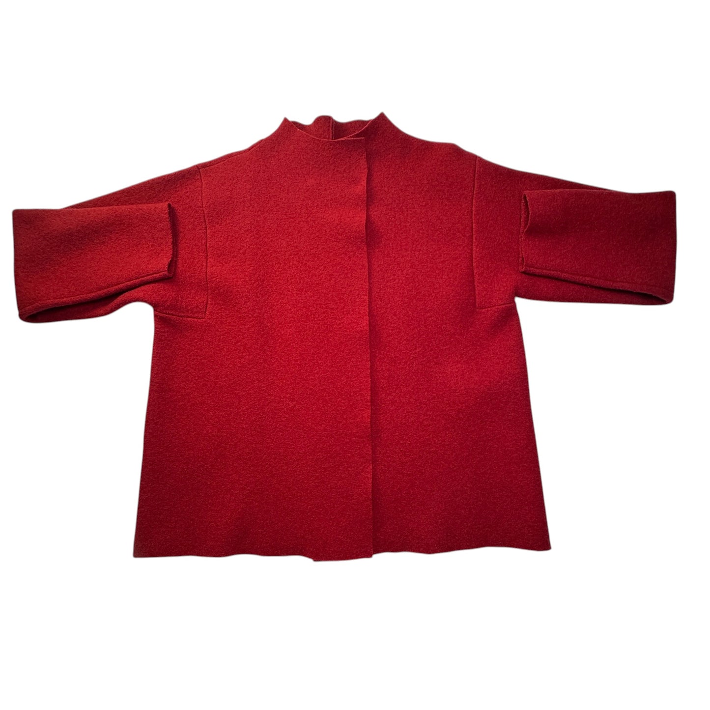 Eileen Fisher 100% Boiled Wool Asymmetric Snap Cardigan Jacket Red - Size M