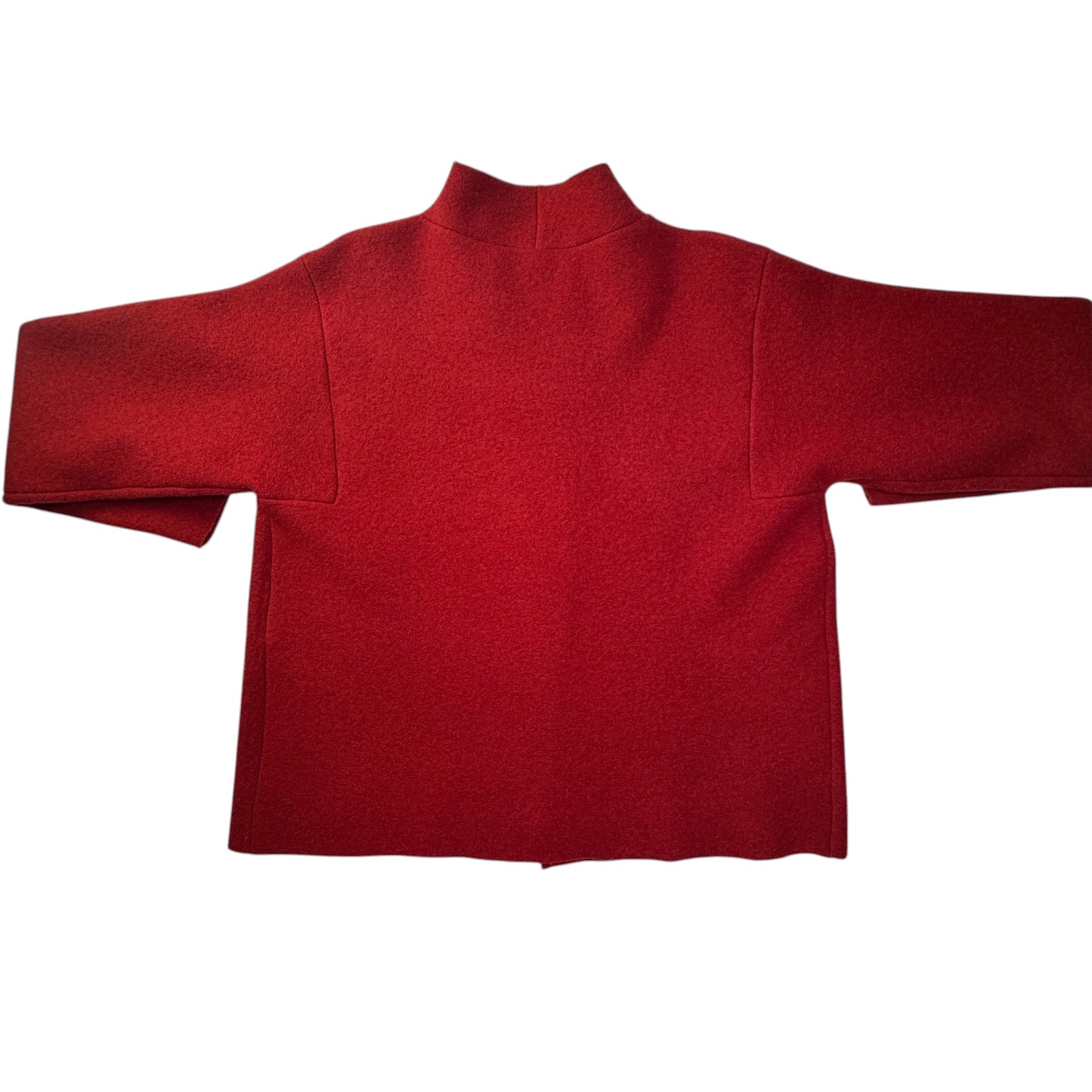 Eileen Fisher 100% Boiled Wool Asymmetric Snap Cardigan Jacket Red - Size M