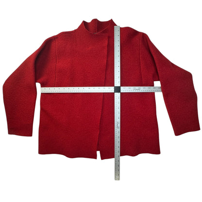 Eileen Fisher 100% Boiled Wool Asymmetric Snap Cardigan Jacket Red - Size M