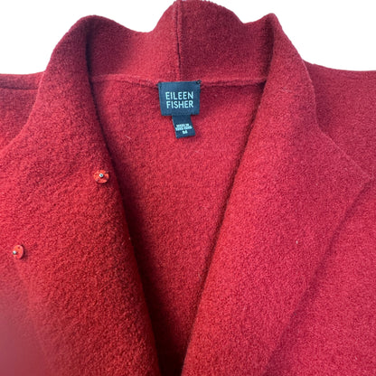 Eileen Fisher 100% Boiled Wool Asymmetric Snap Cardigan Jacket Red - Size M