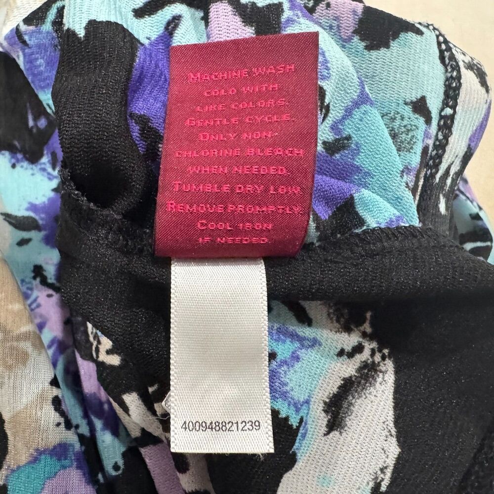 212 Collection Women Top Sz L Sleeveless Drape Neck Black Multicolor Print