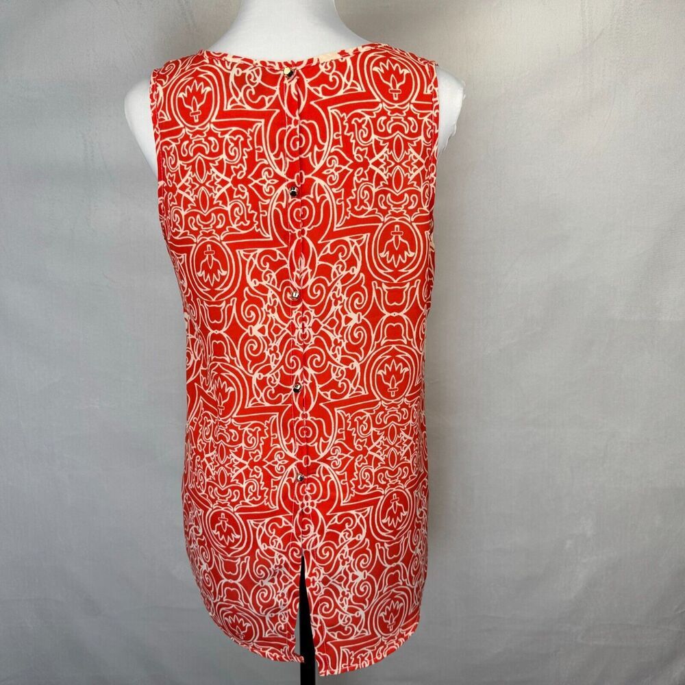 CS Focus Studio Women Blouse Sz S Red White Print Sleeveless