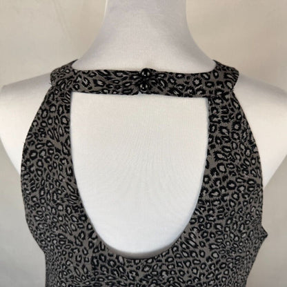 ECI  Top Sz 10 Gray Black Halter Ruffle Front Sleeveless Open Back Animal Print