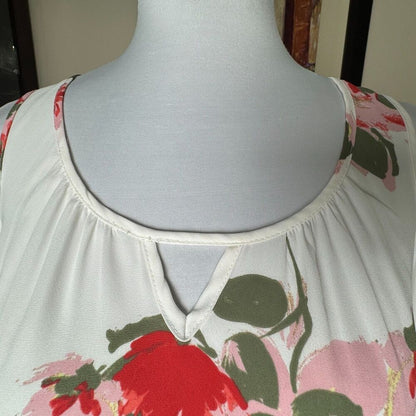 Candies Top Sz S Sheer Ivory Floral Round Neck Cut Out Cold Shoulder