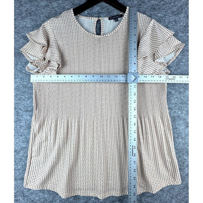Adrianna Papell Women Tan and Black Dot Flutter Sleeve Shirred Top Size Medium