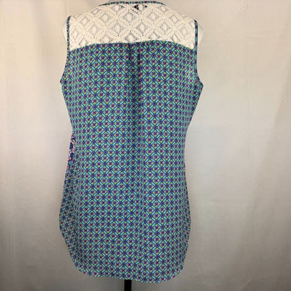 Zac & Rachel Ladies Top Sz M Multicolor with white lace round neck front tie