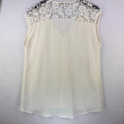 Daniel Rainn Ladies Top Sz M Sheer Cream and crochet lace shoulder neckline