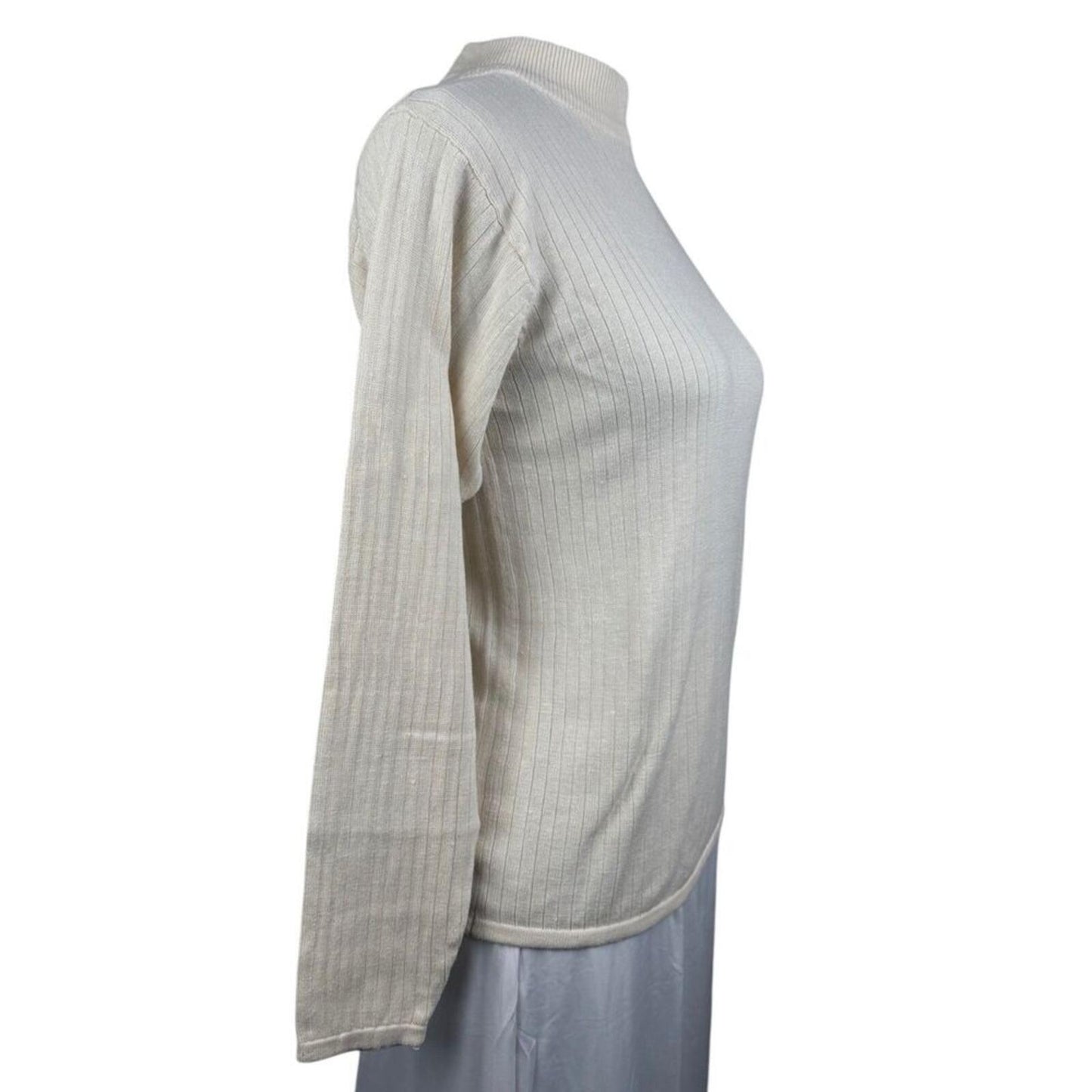 Bill Blass Blassport Women's Sweater Sz S Ivory High Neck 100% Silk Rib Knit