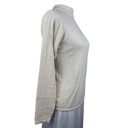 Bill Blass Blassport Women's Sweater Sz S Ivory High Neck 100% Silk Rib Knit