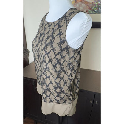 Banana Republic Top Sz XS Brown Black Print Sleeveless Semi Sheer Round Neck