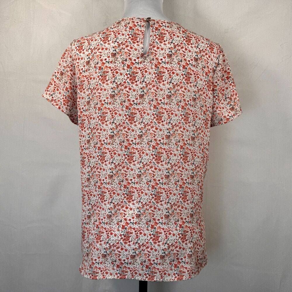DownEast Blouse Sz S Floral Macramé V-Neck Short Sleeve Pullover back keyhole