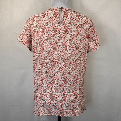 DownEast Blouse Sz S Floral Macramé V-Neck Short Sleeve Pullover back keyhole