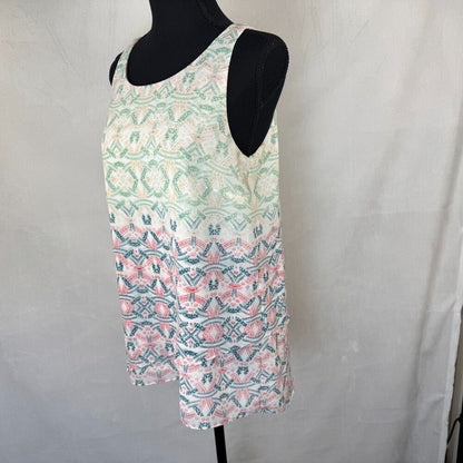 CAbi Top Sz S Scoop Neck Sleeveless Chiffon Layered Lined Mosaic Print