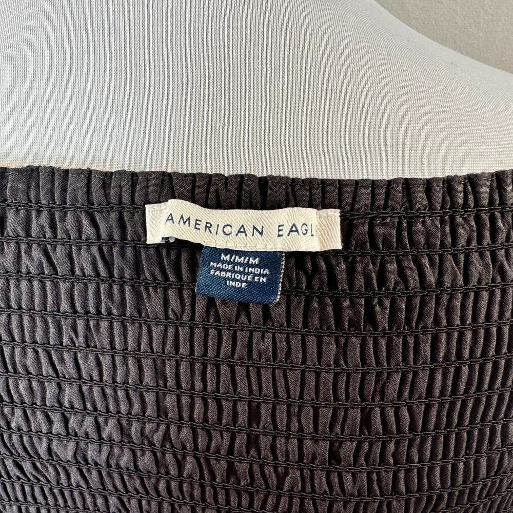 American Eagle Crop Top Sz M Ruched Back Sweetheart Neck Line Flutter Sleeve