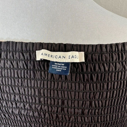 American Eagle Crop Top Sz M Ruched Back Sweetheart Neck Line Flutter Sleeve