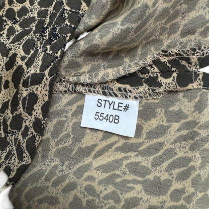 Donna Gray Women Blouse XL Silk Button Down Long Sleeve Animal Print Brown Tan