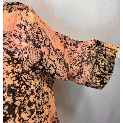 Sundance Silk Blouse Sz L with Cami Peach Pink Black Short Sleeve Boat Neck