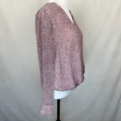 DKNY Women's Surplice Wrap Blouse Size M Pink Abstract Print Long Sleeve