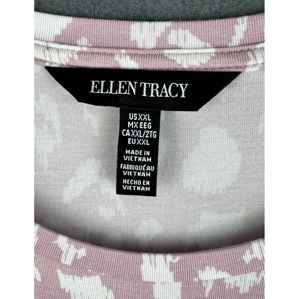 Ellen Tracy Top Sz XXL Dusty Pink and White Short Sleeve Scoop Neck