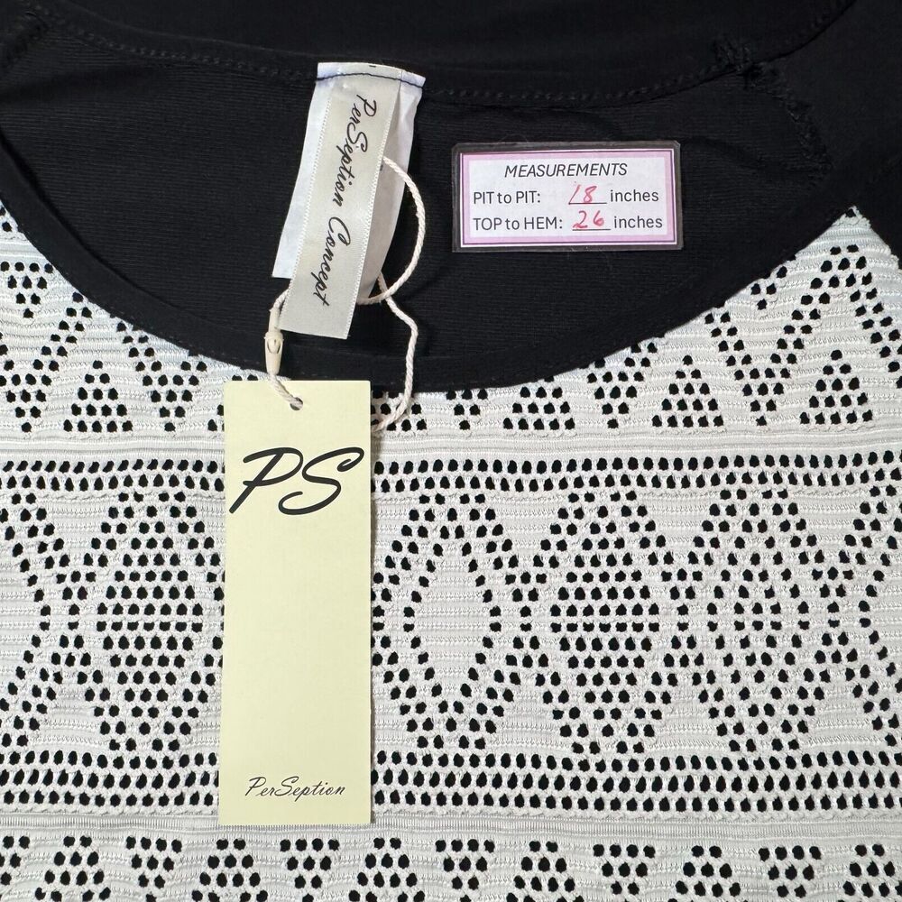 PerSeption Concept Women Sz S Black Cream Round Neck Cap Sleeve