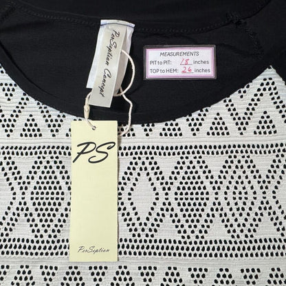 PerSeption Concept Women Sz S Black Cream Round Neck Cap Sleeve