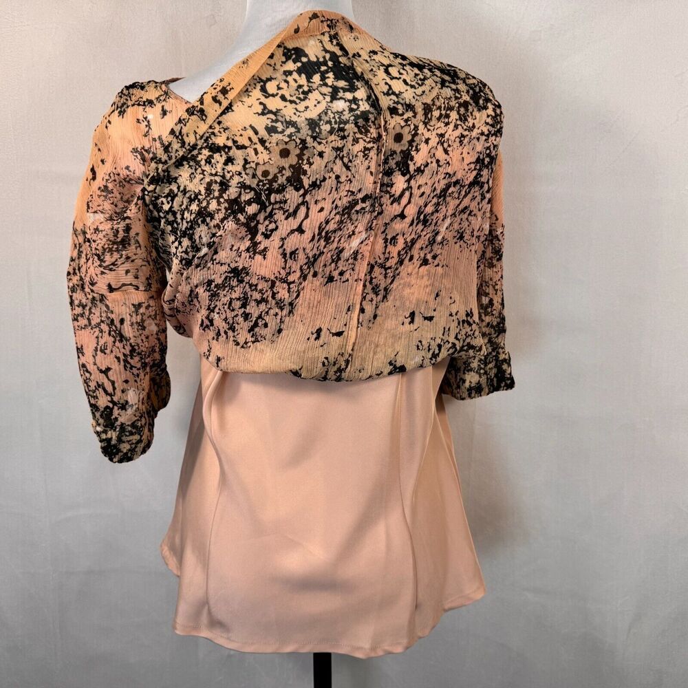 Sundance Silk Blouse Sz L with Cami Peach Pink Black Short Sleeve Boat Neck
