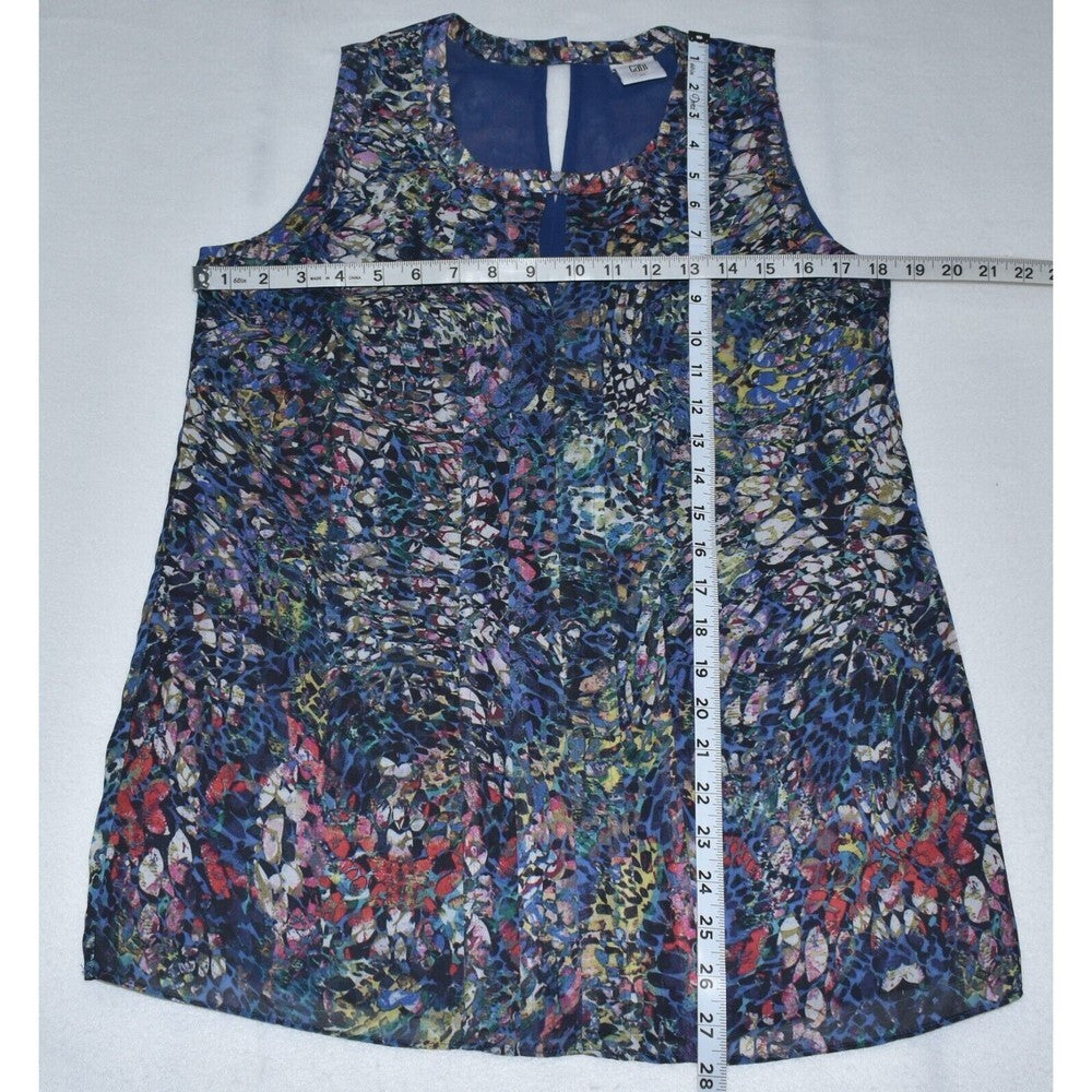 Cabi Blouse Sz S Blue Stained Glass Keyhole Sleeveless Blouse