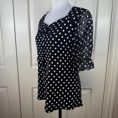 Adele & May Women Blouse Sz S Polka Dot Sweetheart Neck Sheer Balloon Sleeve