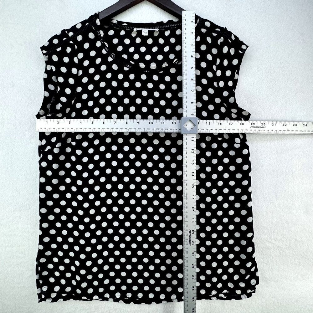 Daniel Rainn DR2 Top Womens Sz Small Black White Polka Dot Cap Sleeve Popover