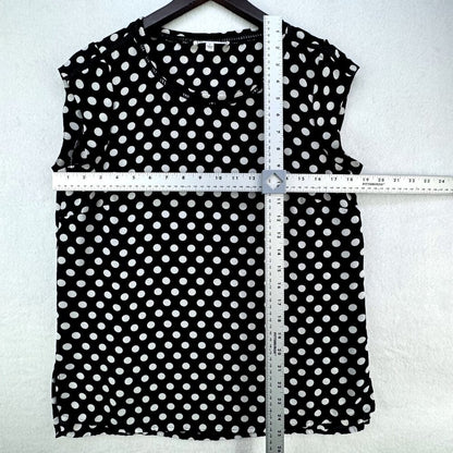 Daniel Rainn DR2 Top Womens Sz Small Black White Polka Dot Cap Sleeve Popover