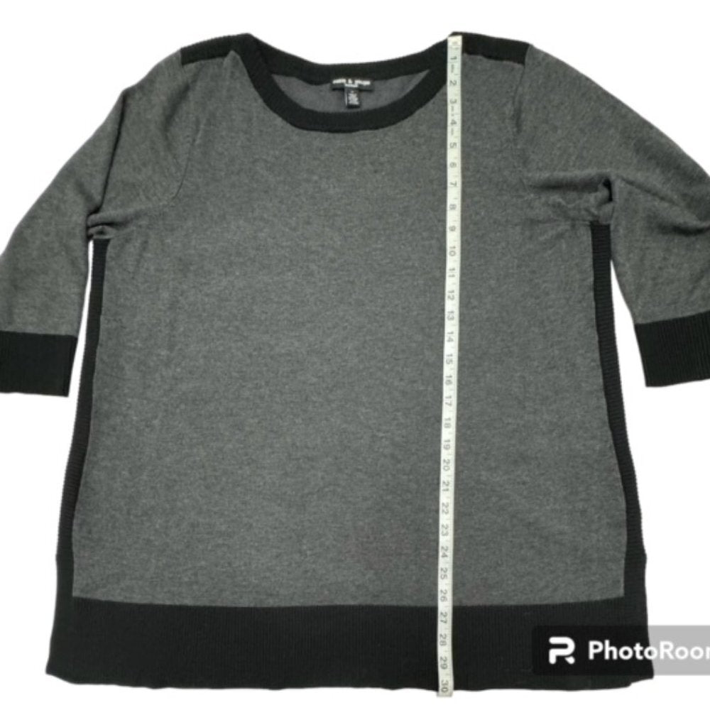 Cable & Gauge Women’s Plus Size 1X Gray Black Boat Neck Knit Top